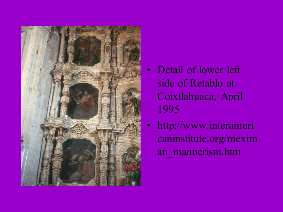 Detail of lower left side of Retablo at Coixtlahuaca, April 1995