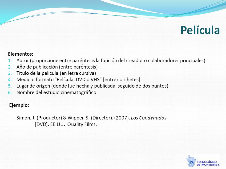 Película Elementos: Autor (proporcione entre paréntesis la función del creador o colaboradores principales)