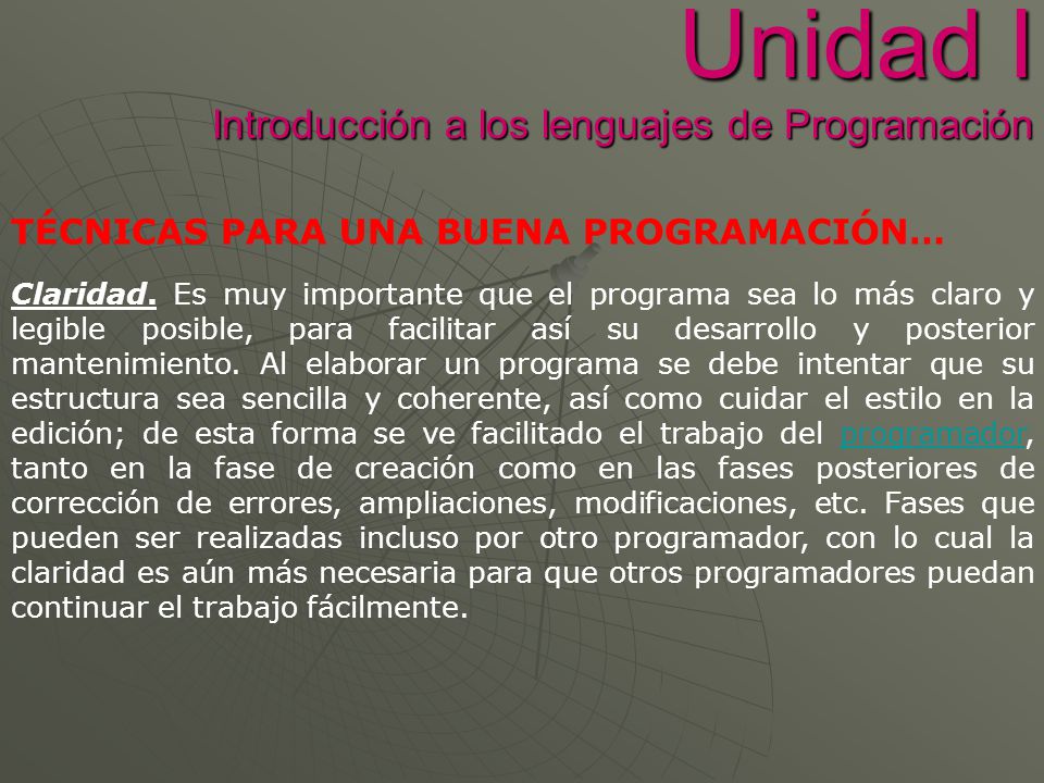 Unidad I Introducción a los lenguajes de Programación