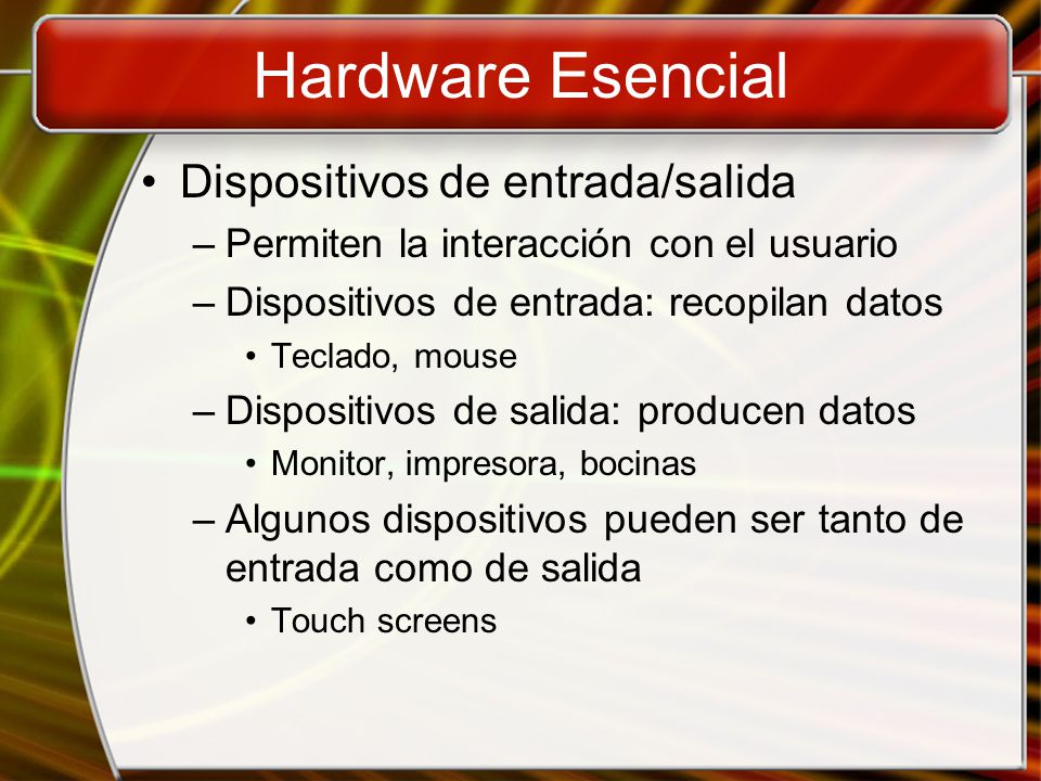 Hardware Esencial Dispositivos de entrada/salida
