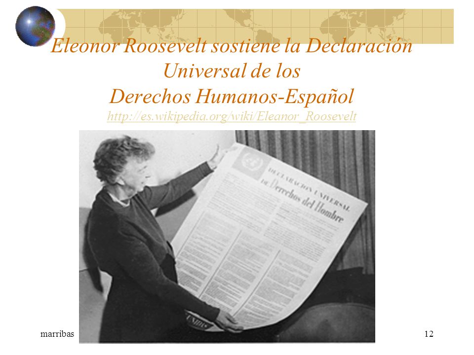 Eleonor Roosevelt sostiene la Declaración Universal de los Derechos Humanos-Español