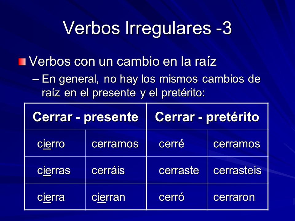 Verbos Irregulares -3 Verbos con un cambio en la raíz