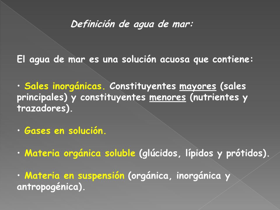 Definición de agua de mar: