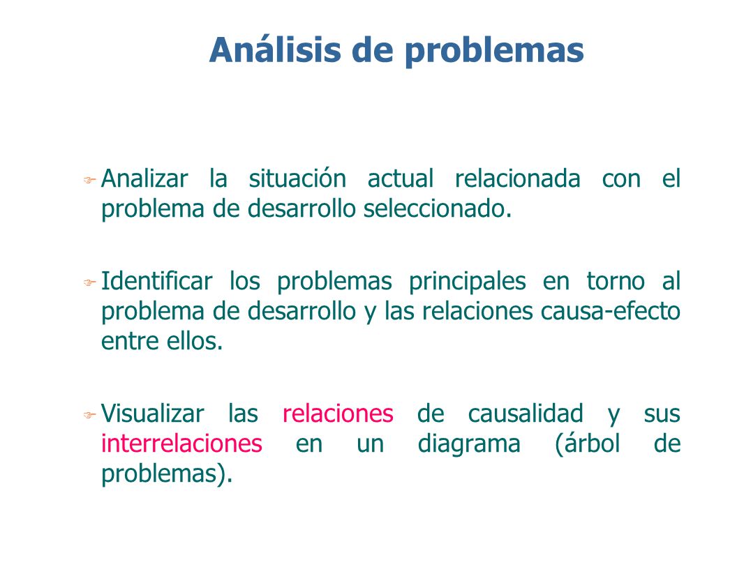 Análisis de problemas Analizar la situación actual relacionada con el problema de desarrollo seleccionado.