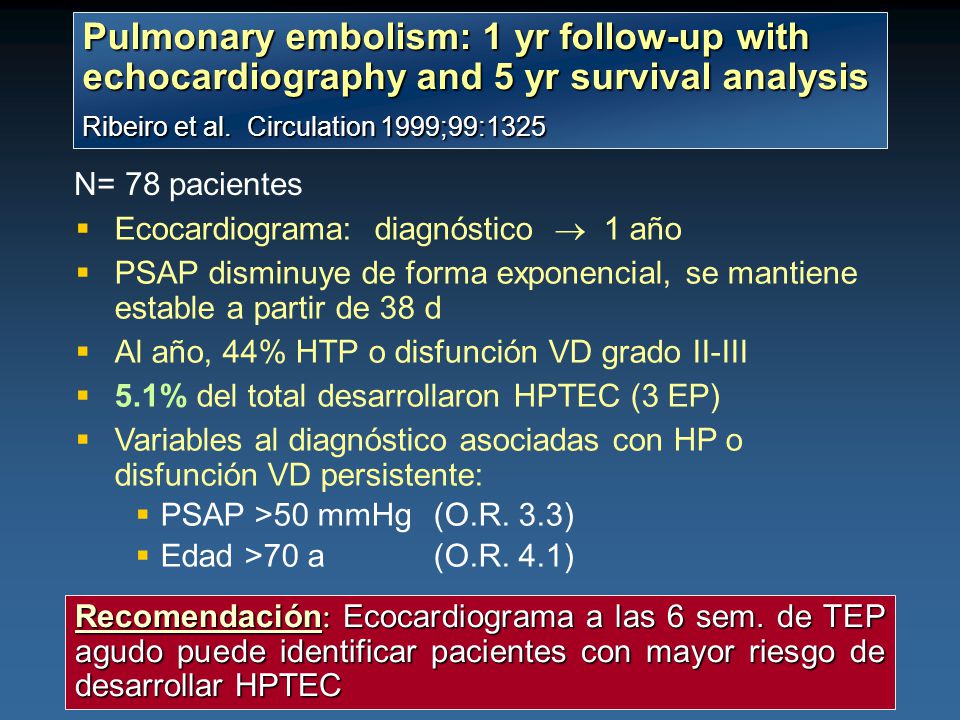Pulmonary embolism: 1 yr follow-up with echocardiography and 5 yr survival analysis
