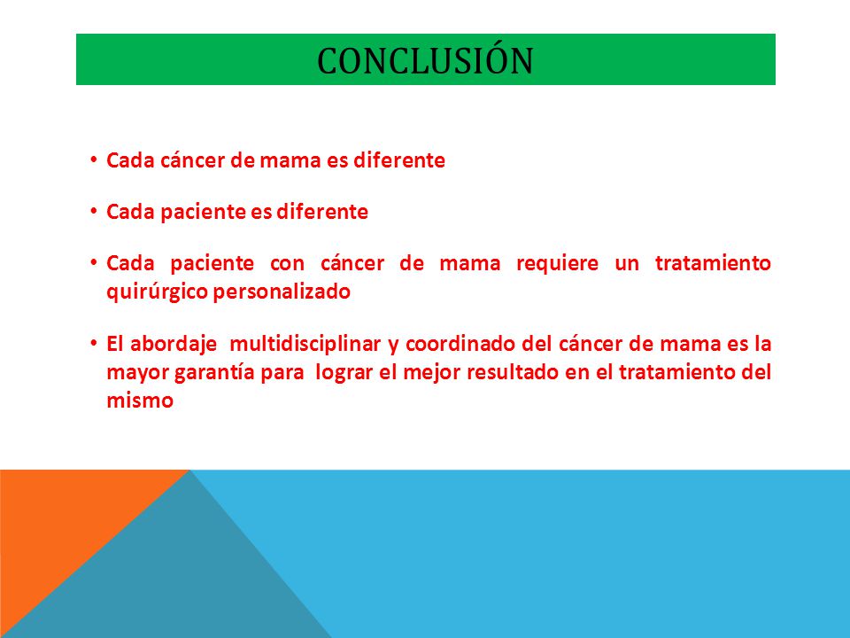 conclusión Cada cáncer de mama es diferente Cada paciente es diferente