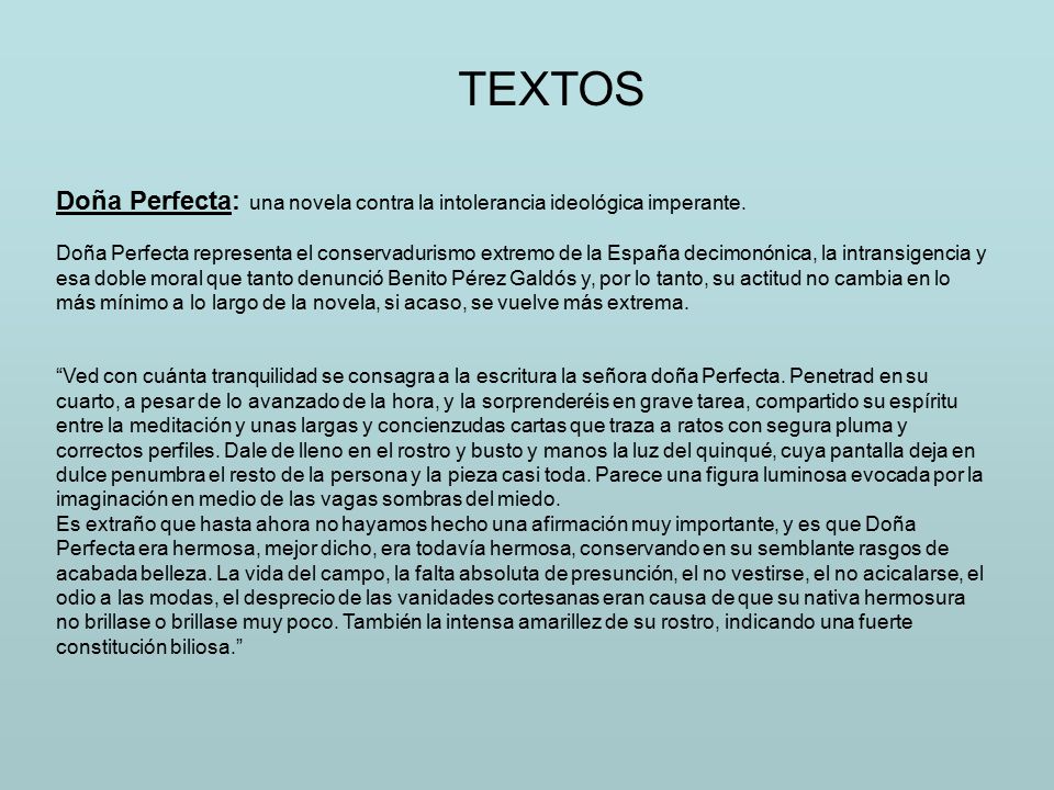 TEXTOS Doña Perfecta: una novela contra la intolerancia ideológica imperante.