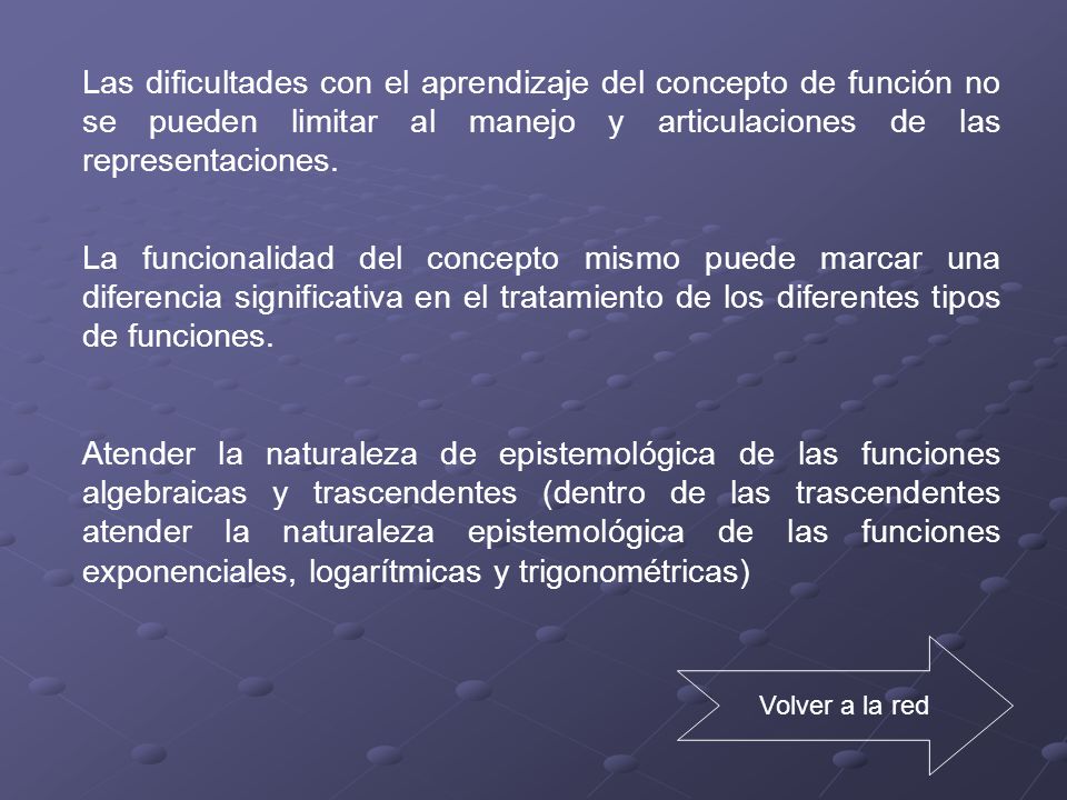 Las dificultades con el aprendizaje del concepto de función no se pueden limitar al manejo y articulaciones de las representaciones.