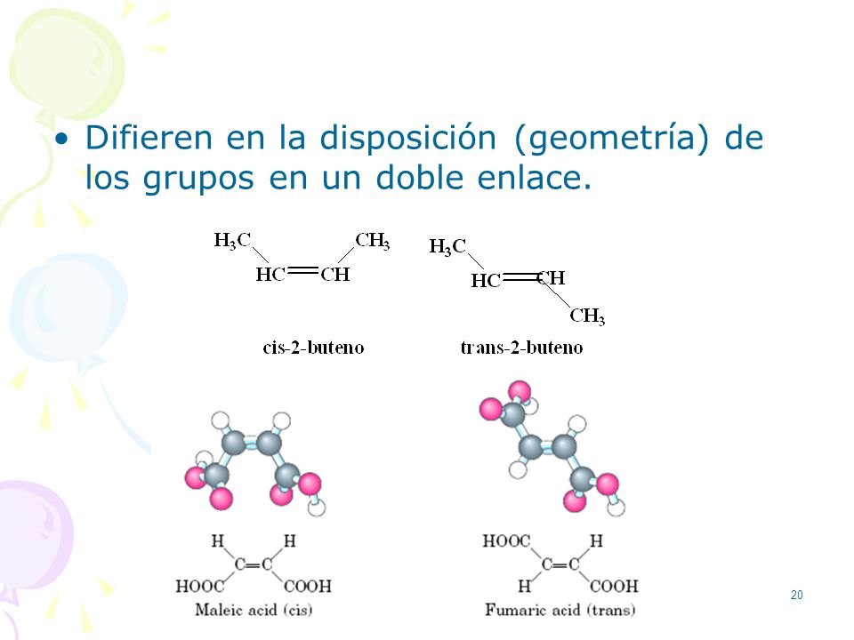 Difieren en la disposición (geometría) de los grupos en un doble enlace.