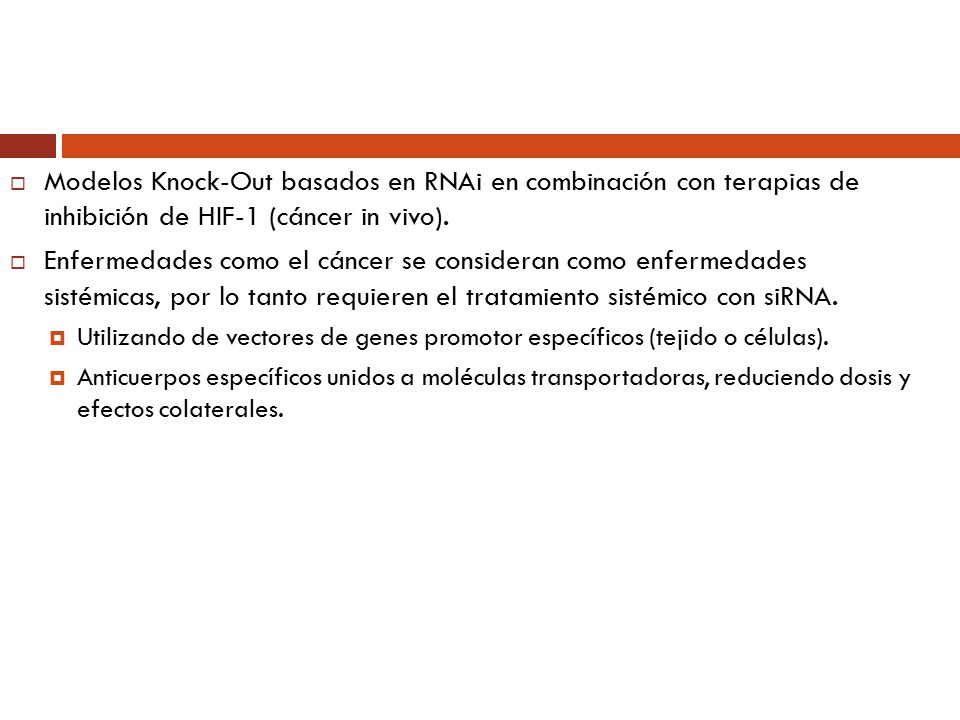 Modelos Knock-Out basados en RNAi en combinación con terapias de inhibición de HIF-1 (cáncer in vivo).