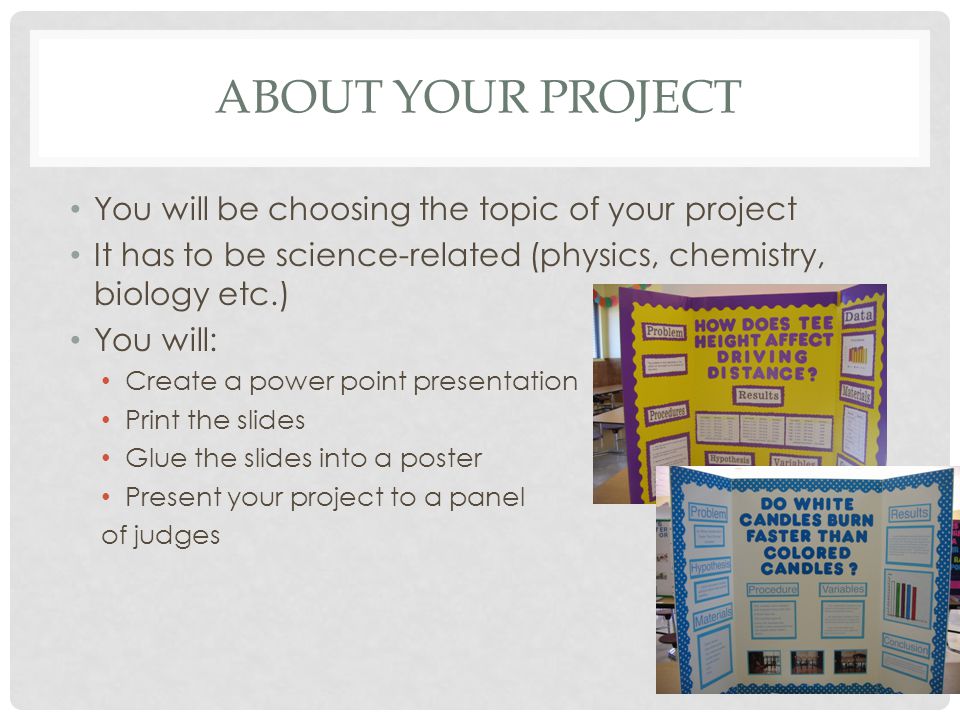 About your project You will be choosing the topic of your project
