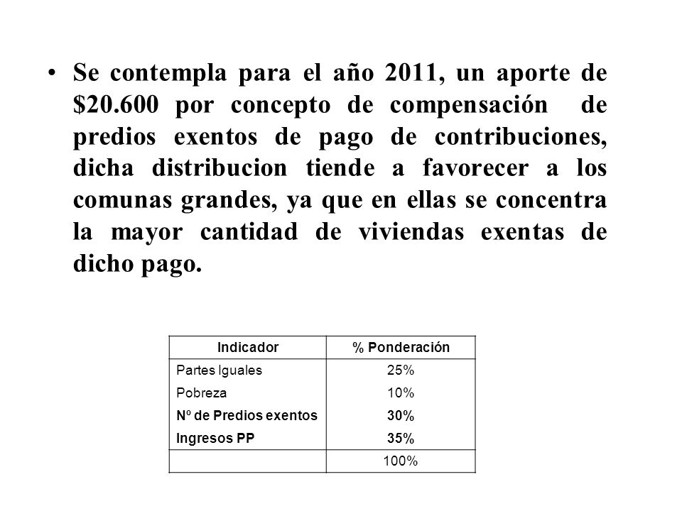 Se contempla para el año 2011, un aporte de $20