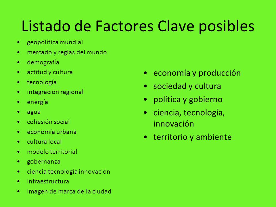 Listado de Factores Clave posibles