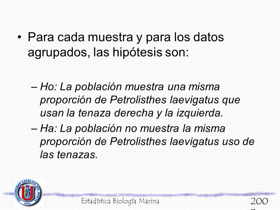Para cada muestra y para los datos agrupados, las hipótesis son:
