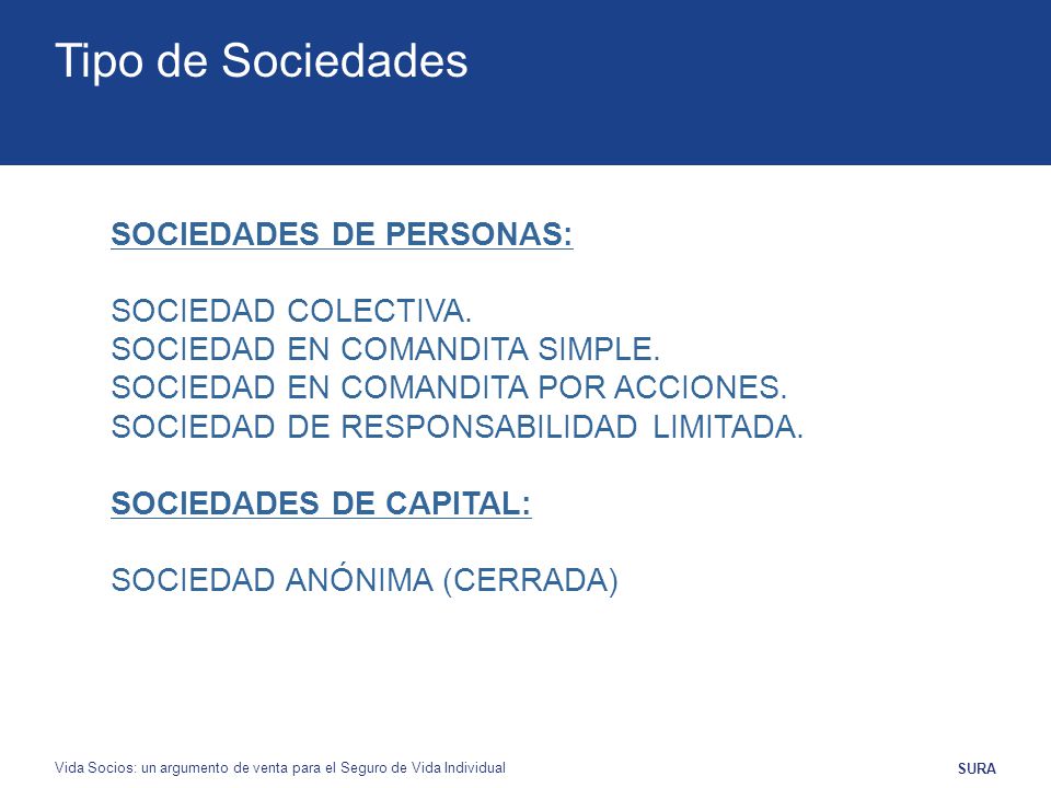 Tipo de Sociedades SOCIEDADES DE PERSONAS: SOCIEDAD COLECTIVA.