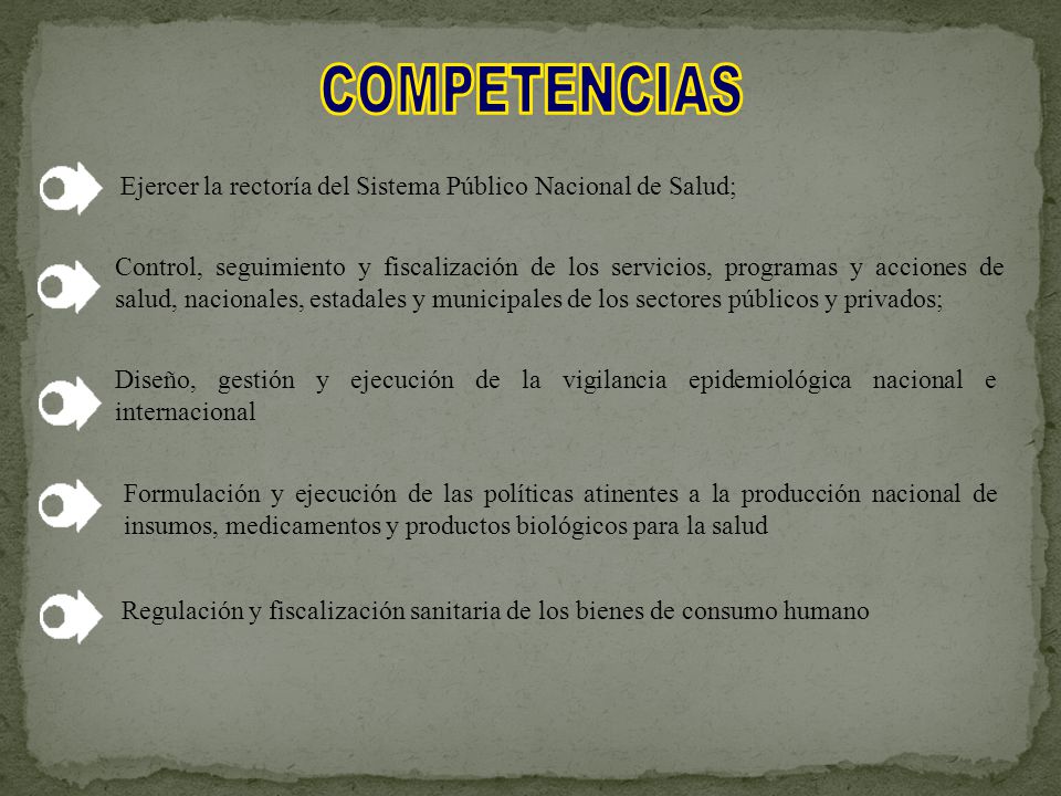 COMPETENCIAS Ejercer la rectoría del Sistema Público Nacional de Salud;