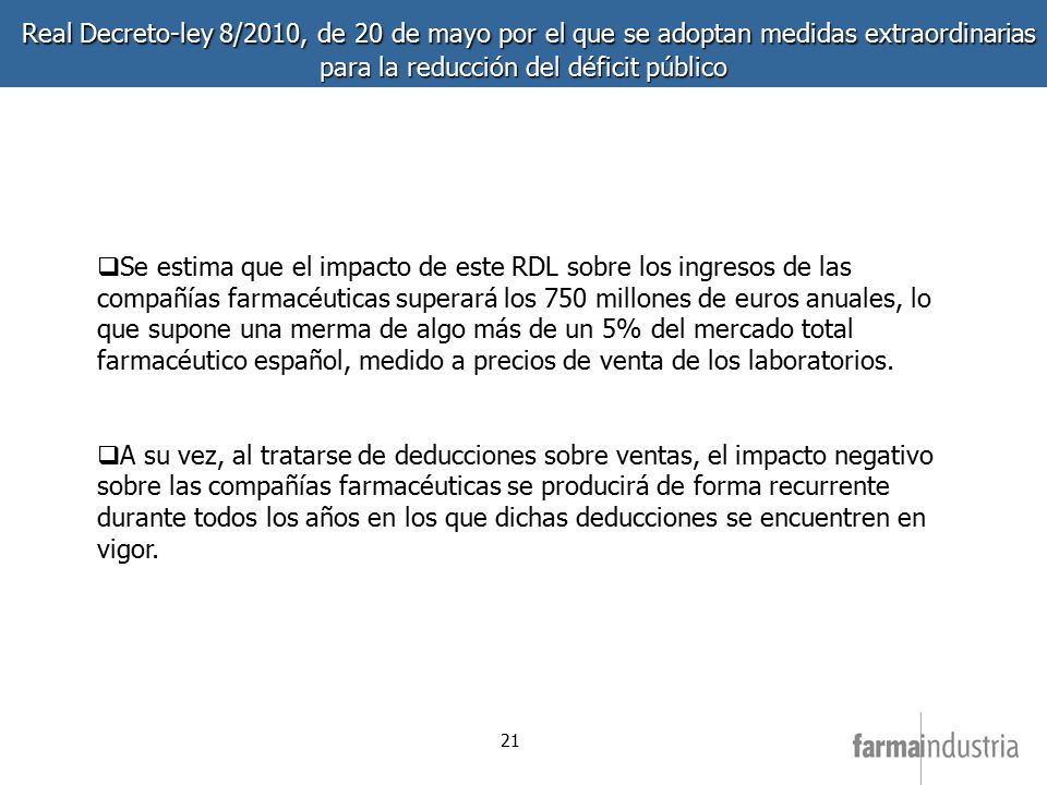 Real Decreto-ley 8/2010, de 20 de mayo por el que se adoptan medidas extraordinarias para la reducción del déficit público