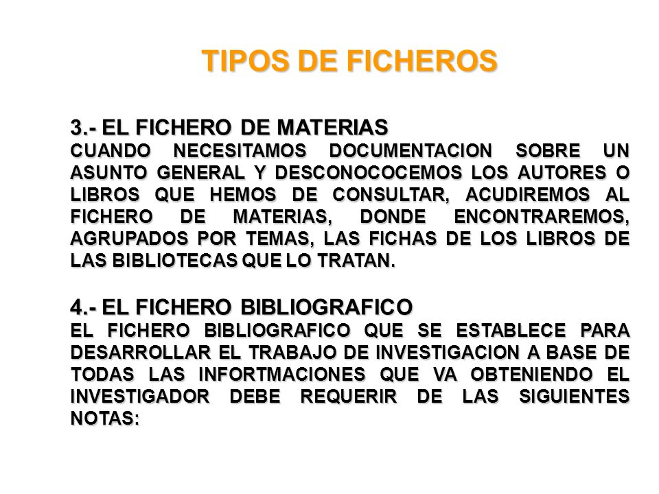 TIPOS DE FICHEROS 3.- EL FICHERO DE MATERIAS