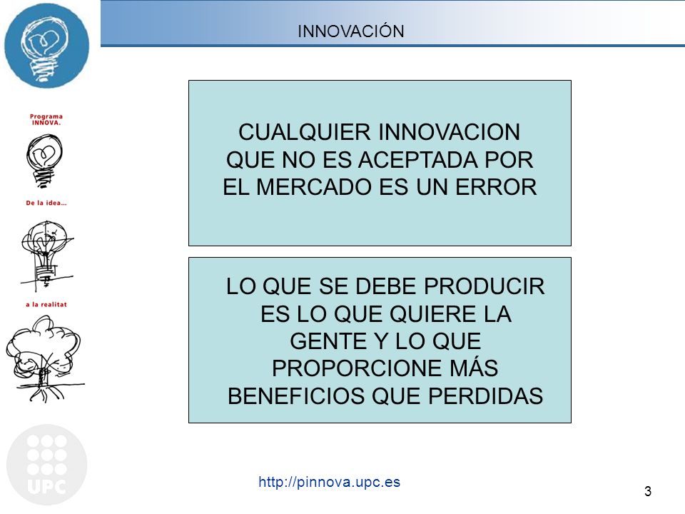 CUALQUIER INNOVACION QUE NO ES ACEPTADA POR EL MERCADO ES UN ERROR
