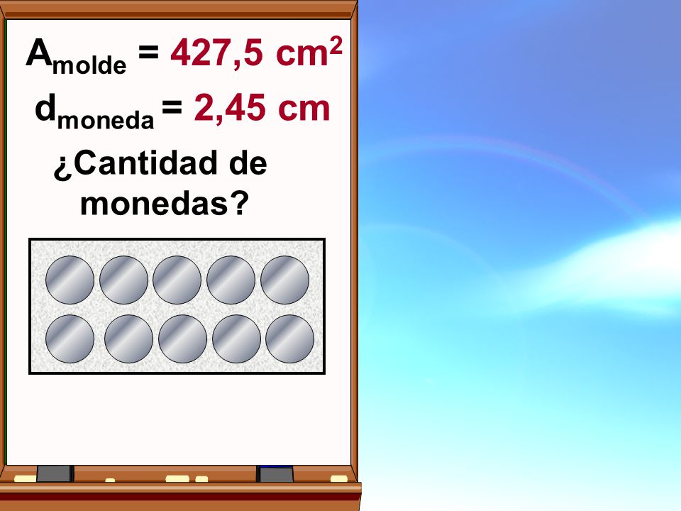 Amolde = 427,5 cm2 dmoneda = 2,45 cm ¿Cantidad de monedas