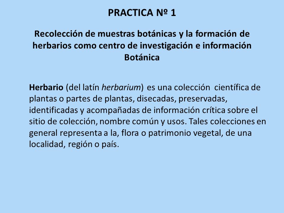 PRACTICA Nº 1 Recolección de muestras botánicas y la formación de herbarios como centro de investigación e información Botánica