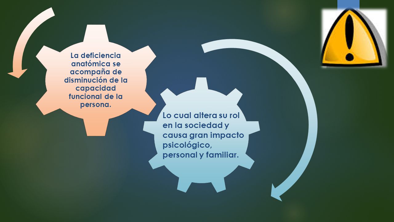 La deficiencia anatómica se acompaña de disminución de la capacidad funcional de la persona.