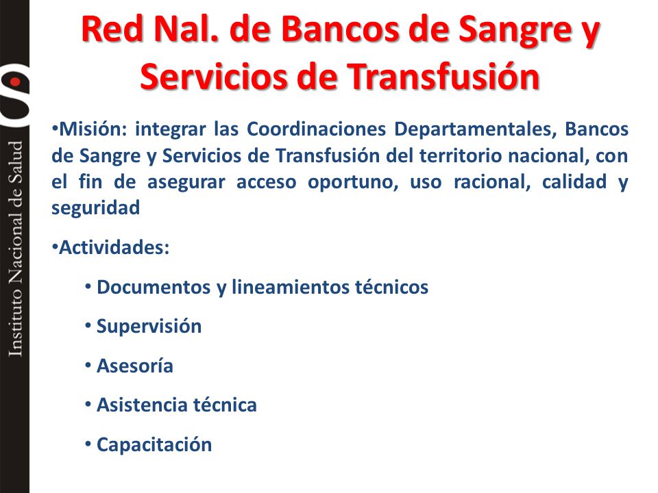 Red Nal. de Bancos de Sangre y Servicios de Transfusión
