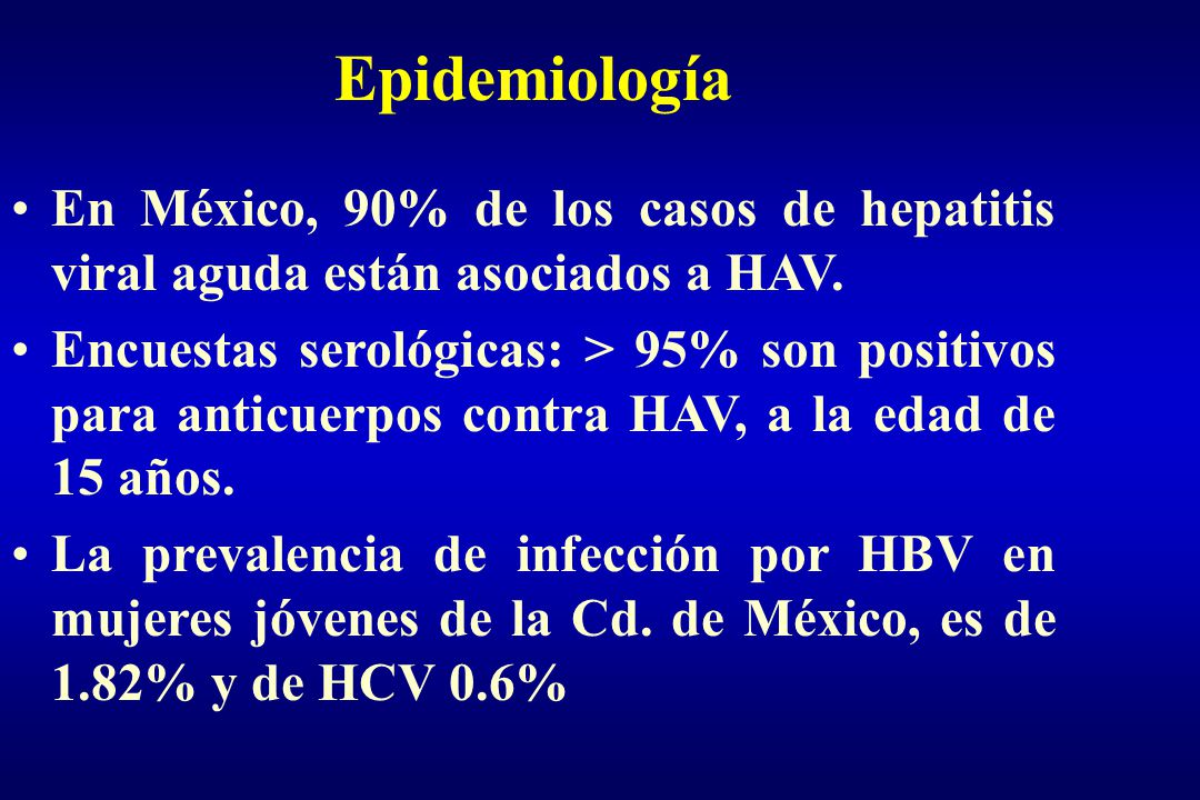 Epidemiología En México, 90% de los casos de hepatitis viral aguda están asociados a HAV.