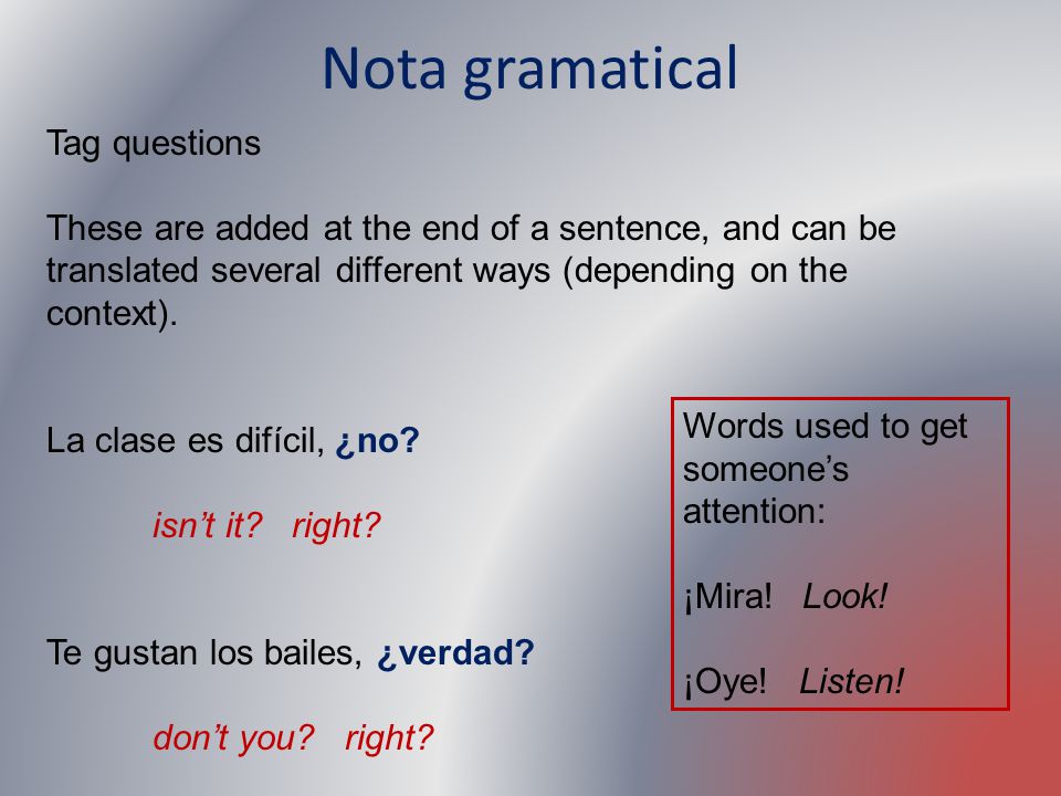 Nota gramatical Tag questions