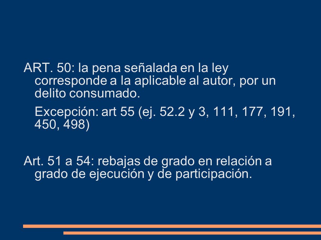 ART. 50: la pena señalada en la ley corresponde a la aplicable al autor, por un delito consumado.