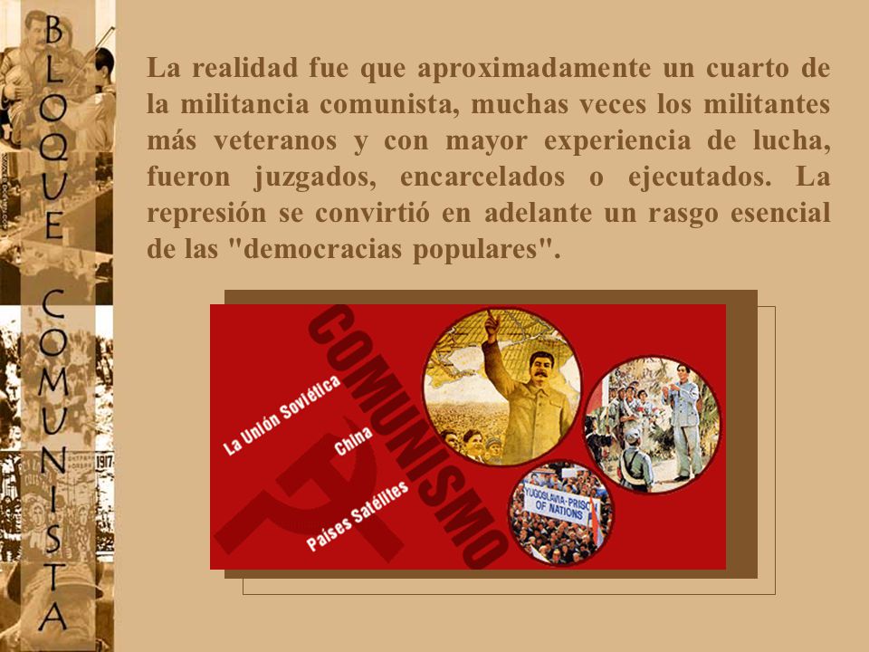 La realidad fue que aproximadamente un cuarto de la militancia comunista, muchas veces los militantes más veteranos y con mayor experiencia de lucha, fueron juzgados, encarcelados o ejecutados.