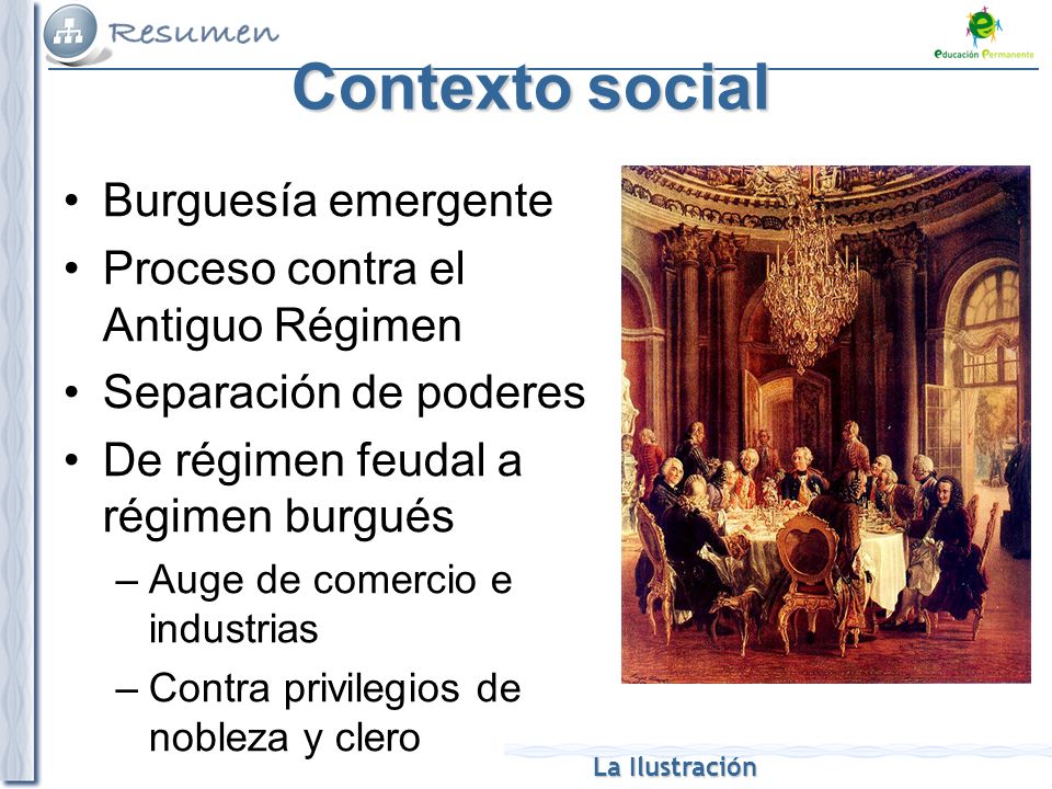 Contexto social Burguesía emergente Proceso contra el Antiguo Régimen