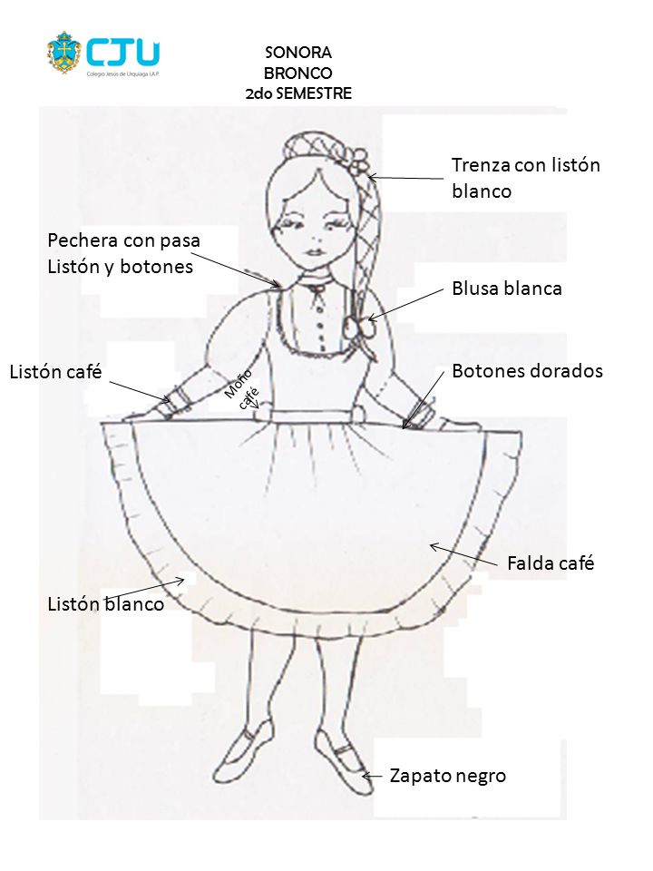 Trenza con listón blanco Pechera con pasa Listón y botones