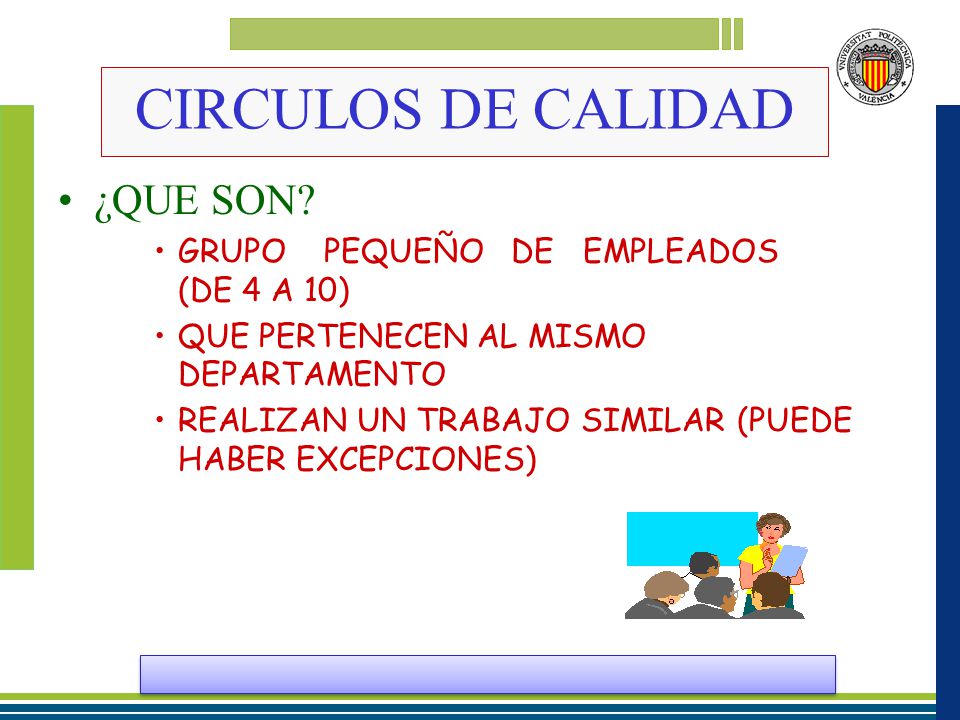 CIRCULOS DE CALIDAD ¿QUE SON GRUPO PEQUEÑO DE EMPLEADOS (DE 4 A 10)
