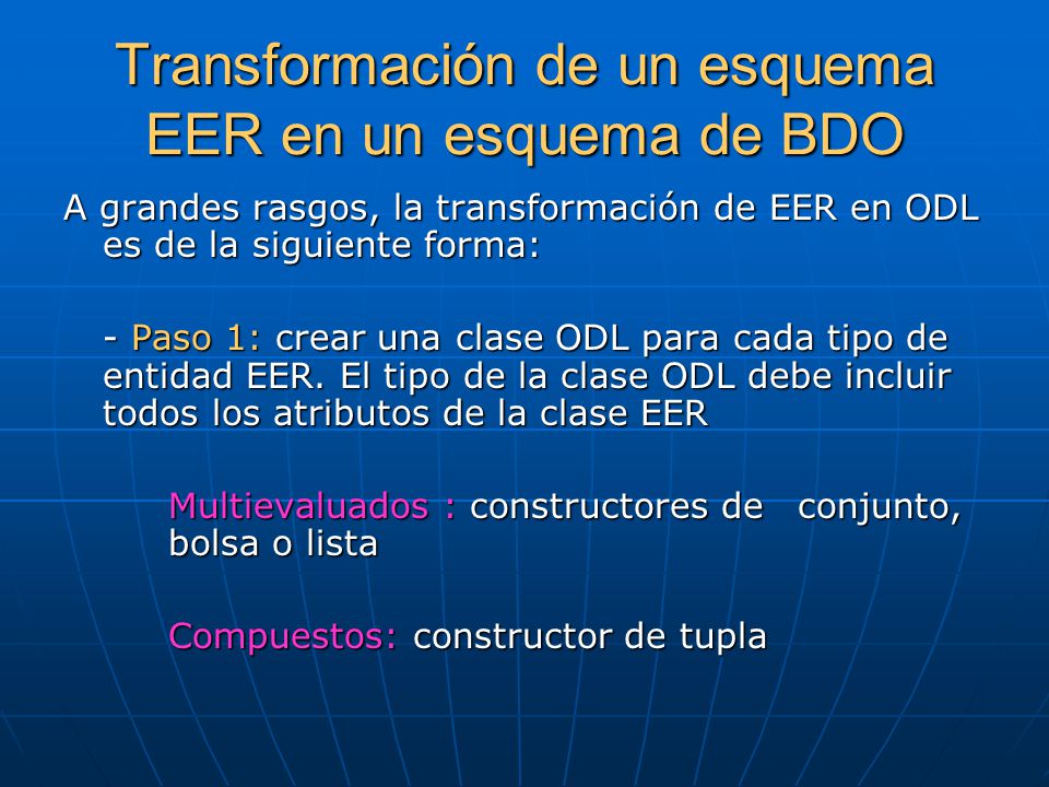 Transformación de un esquema EER en un esquema de BDO