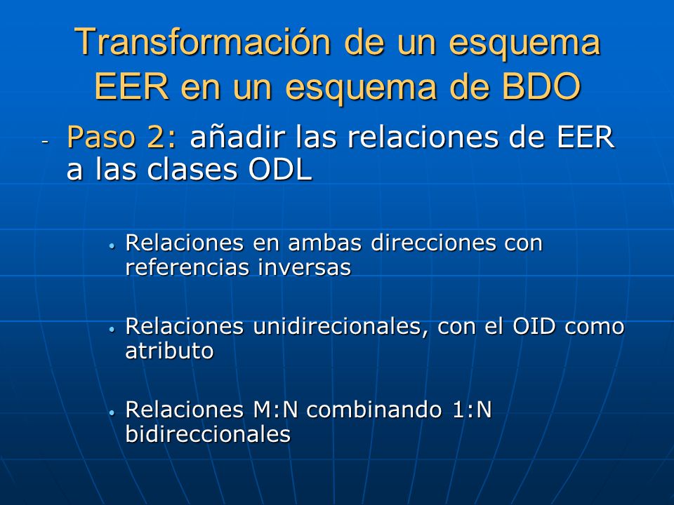 Transformación de un esquema EER en un esquema de BDO