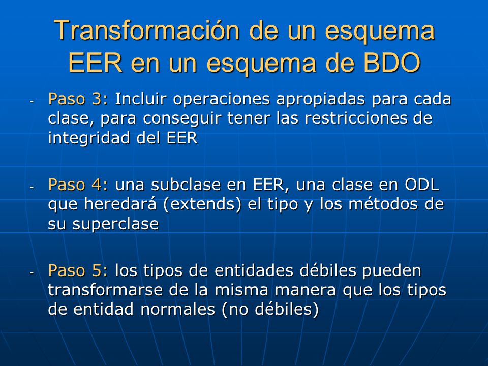 Transformación de un esquema EER en un esquema de BDO
