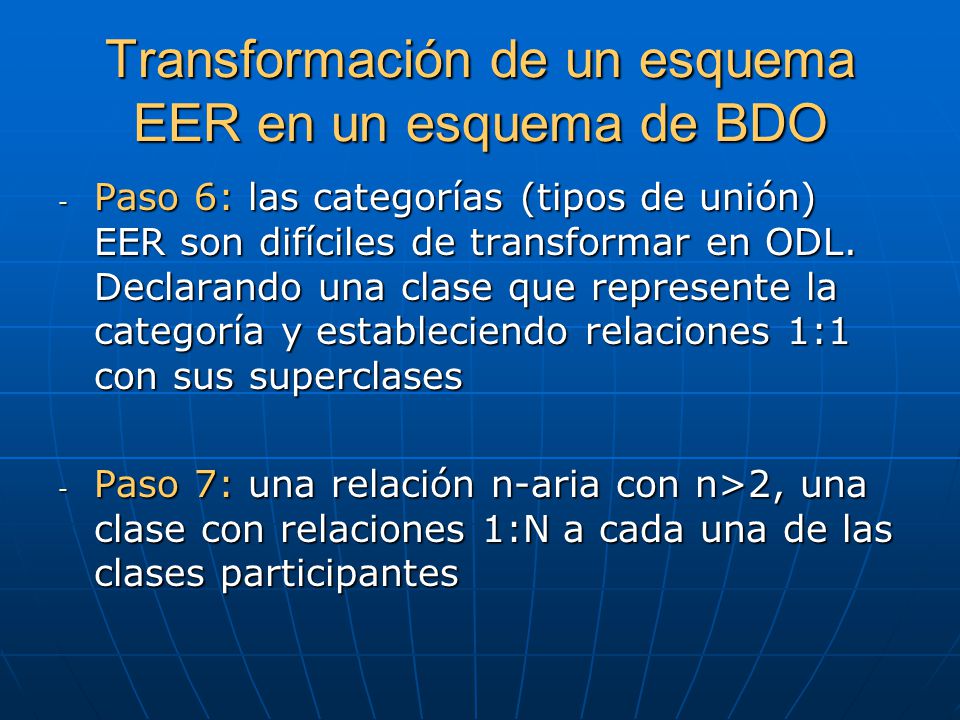 Transformación de un esquema EER en un esquema de BDO