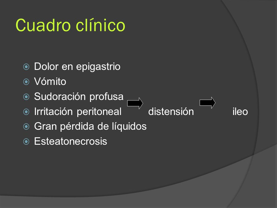 Cuadro clínico Dolor en epigastrio Vómito Sudoración profusa