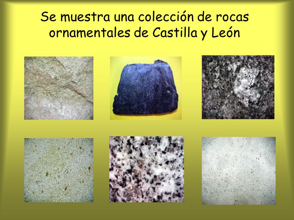 Se muestra una colección de rocas ornamentales de Castilla y León