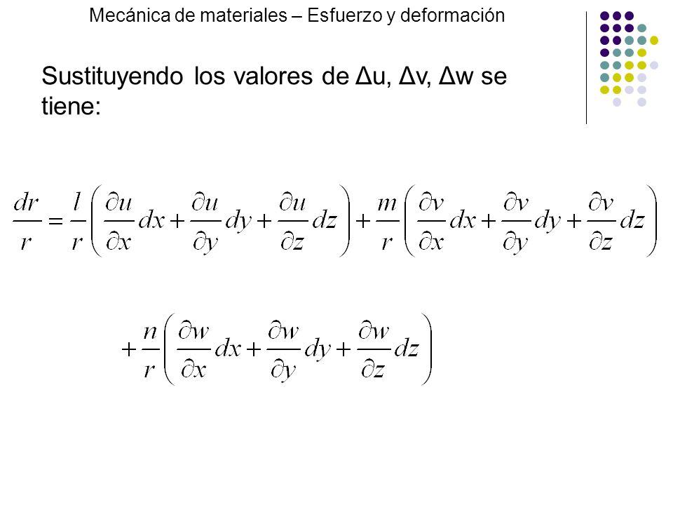 Sustituyendo los valores de Δu, Δv, Δw se tiene: