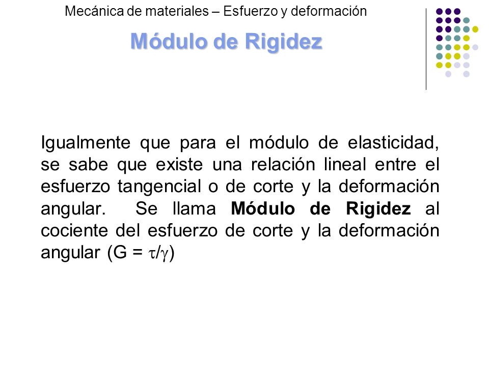 Módulo de Rigidez Mecánica de materiales – Esfuerzo y deformación.