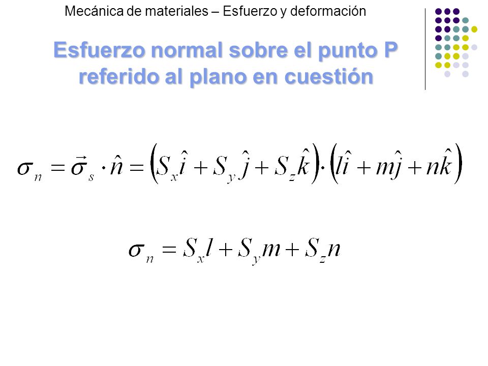 Esfuerzo normal sobre el punto P referido al plano en cuestión