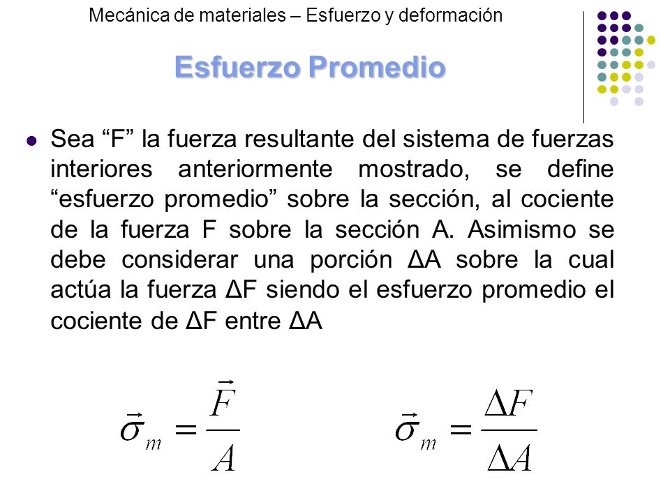 Esfuerzo Promedio Mecánica de materiales – Esfuerzo y deformación.