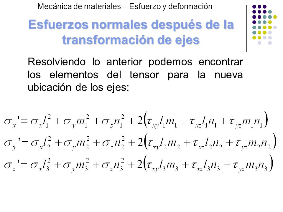 Esfuerzos normales después de la transformación de ejes