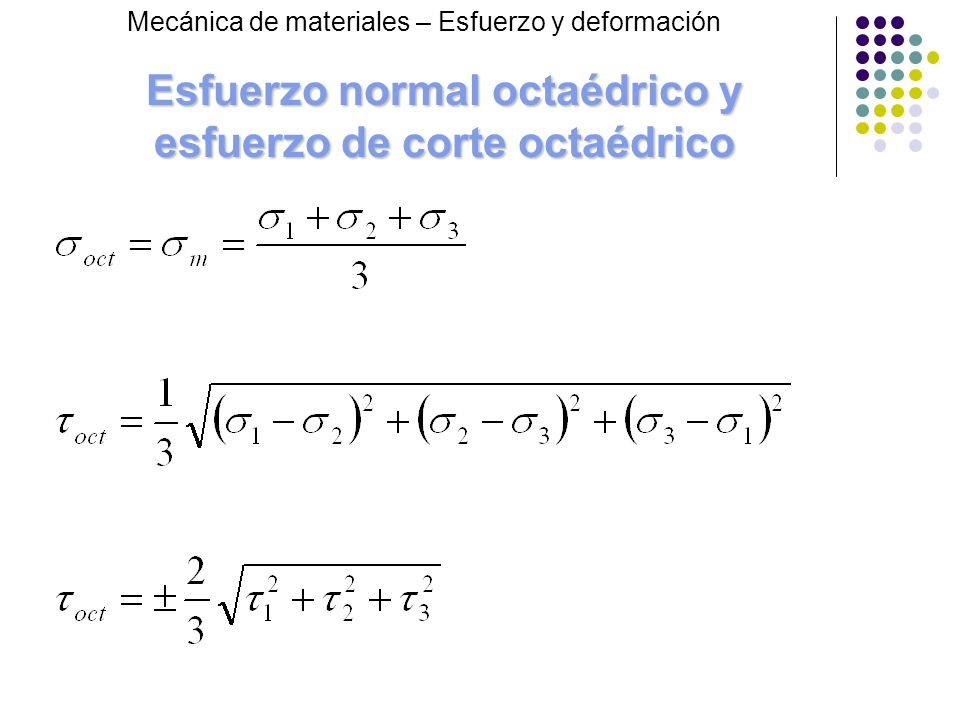 Esfuerzo normal octaédrico y esfuerzo de corte octaédrico