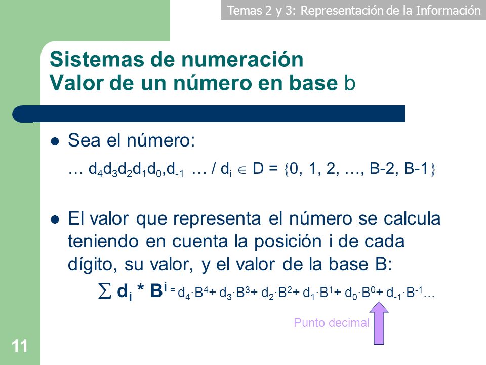 Sistemas de numeración Valor de un número en base b