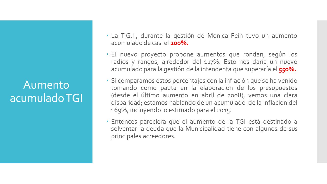 La T.G.I., durante la gestión de Mónica Fein tuvo un aumento acumulado de casi el 200%.