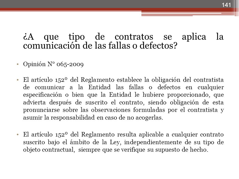 ¿A que tipo de contratos se aplica la comunicación de las fallas o defectos
