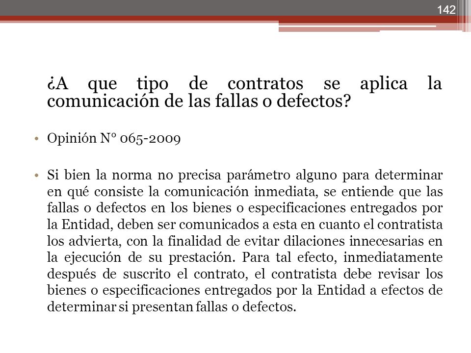 ¿A que tipo de contratos se aplica la comunicación de las fallas o defectos